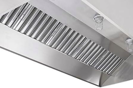 Commercial Kitchen Restaurant Duty Exhaust Hood, Wall Canopy Stainless Steel Exhaust Hood with Baffle Hood Filters, High Temperature Light Fixtures, and 16” Round Exhaust Riser (8" Long Hood)