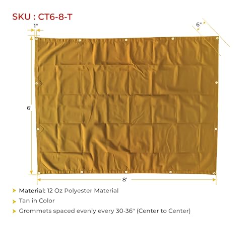 Mytee Products (2 Pack) 6' x 8' Tan Canvas Tarp 12oz Heavy Duty Water Resistant - color: Tan (2 Pcs), size: 6' x 8'