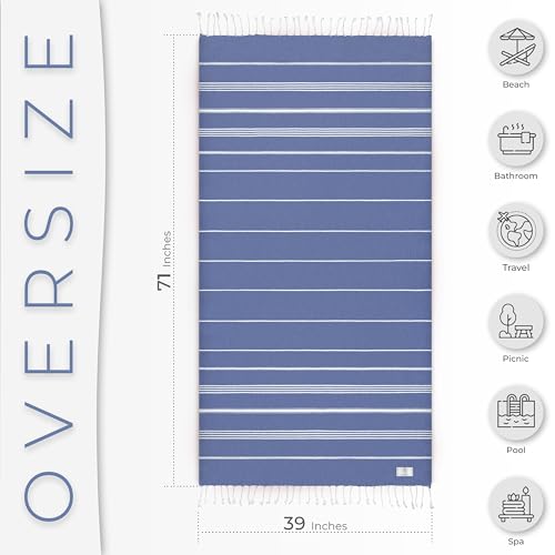 Ossano Turkish Beach Towel Compact & Lightweight Extra Large (39" x 71") - Quick Dry, Versatile and Functional as Picnic, Travel and Yoga Blanket, Pool, Shower, Cruise and Gym Towel - Royal Blue - color: Royal Blue