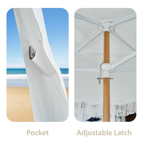 AMMSUN Beach Cabana with Fringe, 7' x 7' Boho Beach Canopy with Tassels, Easy Set up & Premium Wood Pole, Cabana Tent with Sand Pockets, Instant Sun Shade for Sand, Garden, Patio, Elegant White - color: Elegant White