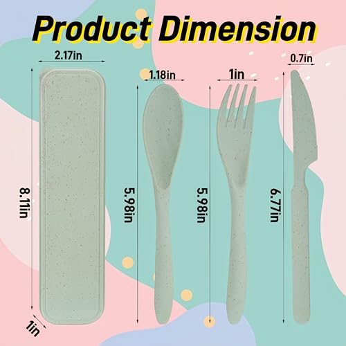 10 Set Reusable Travel Utensils Set with Case,Wheat Straw Travel Cutlery Set Portable Knife Fork Spoons Tableware Picnic Silverware for Party, Picnic, Camping, Kitchen, Camping-Beige&Green - color: Beige&Green