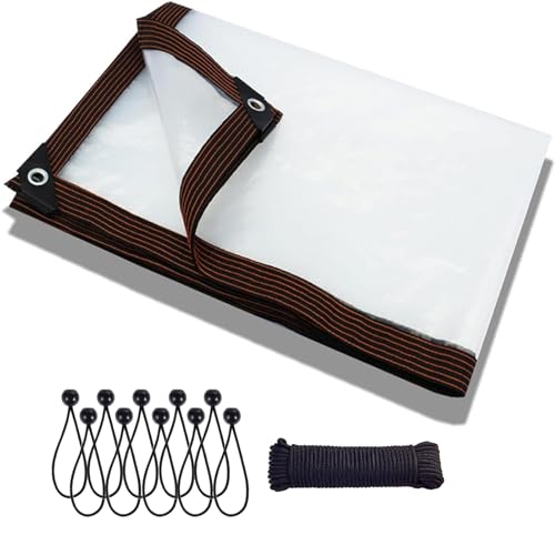 Waterproof Cover Clear Tarps 4x10 FT, Clear Tarp for Deck Porch Patio Canopy Outdoor Camping Ground Garden Furniture Cars Covers, PVC Heavy Duty Tarpaulin, with 10 Marbles Bundle and 1 Rolls Ropes - size: 4x10 FT