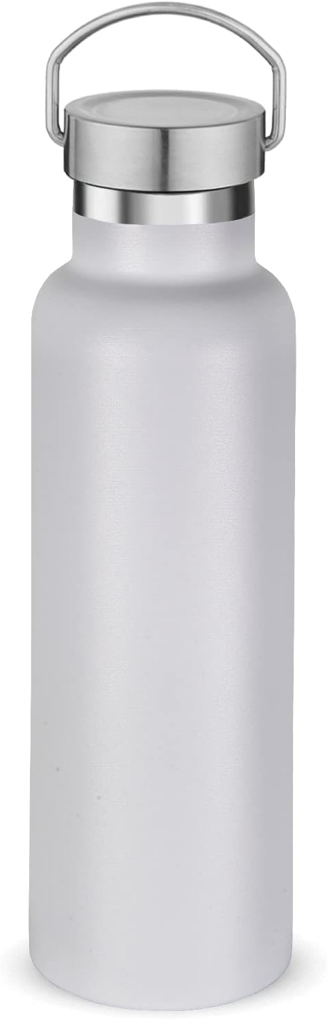 Neihepal White Stainless Steel Water Bottles,20 Ounce Vacuum Insulated Double Wall Travel Bottle with Leak Proof Lid of Handle,Metal Reusable Standard Mouth Flask Thermoses for School,Hikers,Gift