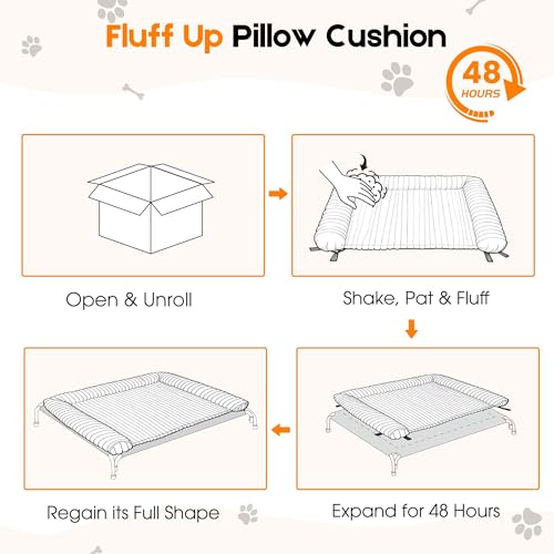 Elevated Dog Bed with Removable Fluffy Pillow Cushion, Raised Pet Cot Washable Bolster, Dog Couch Sofa, Anti Slip Feet, Breathable Mesh, Matte Black, 43"×32" - color: matte black, size: L(43"×32"×8")