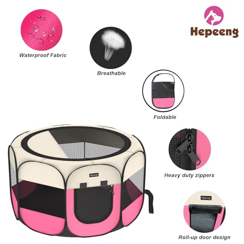 Portable Pet Puppy Dog Cat Playpen, 8-Panel Indoor/Outdoor Puppy Pen with Shade Cover & Travel Bag - Waterproof Dog Cat Tent - color: Pink, style: Large(45"x45"x24" with free bonus)