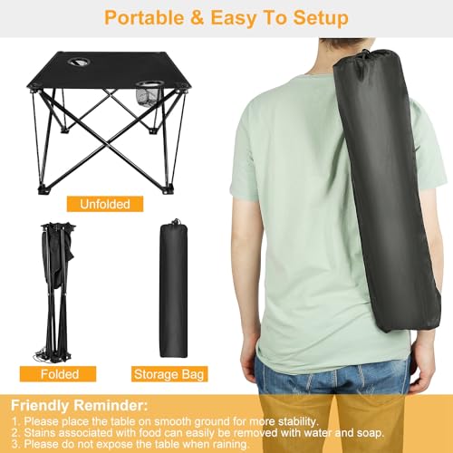 KOCASO Foldable Camping Table Portable Picnic Table Lightweight Travel Desk with Cup Holder Carrying Bag - color: Black-1