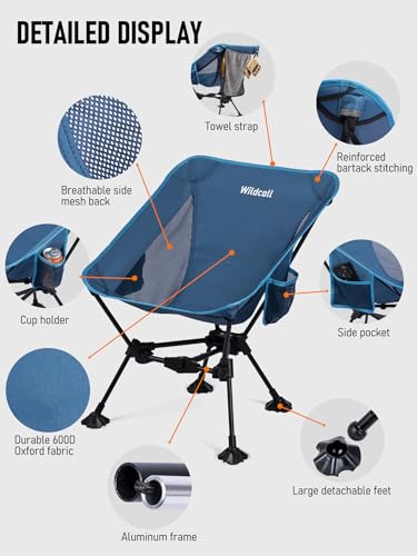 WildCall Lightweight Folding Camping Chair Compact Beach Chair with Anti-Sinking Large Feet - color: 2 X Blue