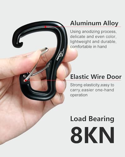 Heavy Duty Carabiner Clip Hook 8KN (1763 lbs), 2 PCS Ultra-Light Aluminum Caribeaners with Double Door D Ring Shape, for Hammock, Camping, Hiking, Backpacking, Dog Leash, Keychain Clip - style: 1#Black-2pc