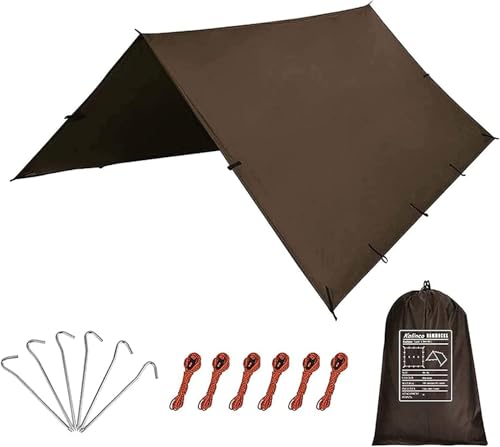 KALINCO Tent Tarp, Picnic Mat Camping Tarp Tent Hammock Tarp, pu Waterproof Camping tarp Tent Rain Fly Picnic Mat Survival Shelter Sunshade - color: Coffee, size: 10x13FT