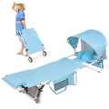 Wheel-To-Go Tanning Chair with Wheels Sun Canopy Umbrella Face Hole Thicker Washable Adjustable, Heavy Duty Folding Lay Flat Sun Lounge Chair Beach Outside Sunbathing Reading, UPF 50+ (Patent Design) - color: Light Blue, style: Standard Size + Sun Canopy