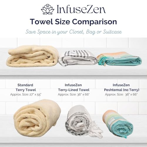 InfuseZen Stonewashed Turkish Bath & Beach Towel –100% Organic Turkish Cotton - Soft, Lightweight, Absorbent - Quick Dry, Sand Free - Swim, Pool, Shower, Travel - Peshtemal, Hammam Spa Towel - Beige - color: Beige