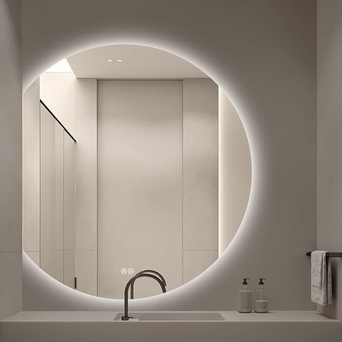 Bathroom Mirror, Dimmable LED Vanity Mirror Half Circle, Illuminated Mirror with Demister Pad, Large Wall Mirror with Touch Sensor (Size : 24x28''/60x70cm)