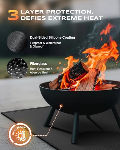 Non-Curl 60x40 inch Under Grill Mats for Outdoor Grill, Indoor Fire Pit Hearth Rugs for Fireplace, Double-Sided Fireproof, Oilproof & Waterproof BBQ Grill Mat, Easy to Clean,for Deck/Patio/Lawn - size: 60x40 in
