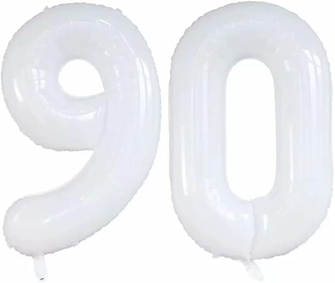 GOER Number 90 Balloons for 90th Birthday Party Decorations,42 Inch Jumbo Foil Helium Balloons for 90th Anniversary (White)