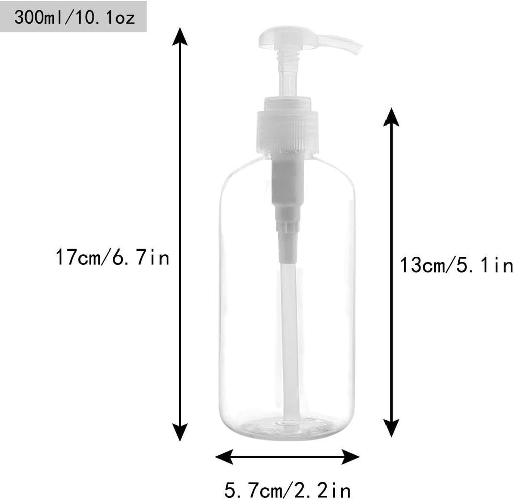 Yebeauty Pump Bottle Dispenser, 4 Pack 10oz/300ml Plastic Dish Lotion Soap Dispenser Clear Liquid Shampoo Container for Bathroom Kitchen Hotel Body Wash
