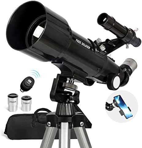 Telescope for Adults Astronomy, 70mm Aperture 400mm Focal Length Portable Astronomical Telescope for Beginners Age Over 8 Years Old with Wireless Remote Carry Bag Tripod, Black