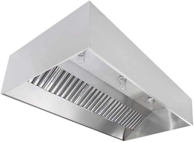 Commercial Kitchen Restaurant Duty Exhaust Hood, Wall Canopy Stainless Steel Exhaust Hood with Baffle Hood Filters, High Temperature Light Fixtures, and 16” Round Exhaust Riser (8" Long Hood)