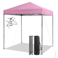 LDAILY 6.6 x 6.6 Ft Pop Up Canopy, Portable Canopy Tent Heavy Duty Instant Canopy w/Center Lock, 8 Stakes, 4 Ropes, Carry Bag, Sun Protection, Easy Up Outdoor Canopy for Party, Camping, Patio (Pink) - color: Pink