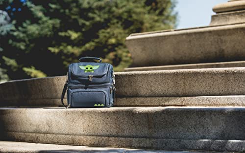 PICNIC TIME Star Wars Mandalorian Grogu Pranzo Insulated Lunch Box, Soft Sided Cooler Bag with Utensil Set, Dual Compartment Lunch Tote, (Navy Blue) - color: Star Wars Mandalorian Grogu - Navy Blue