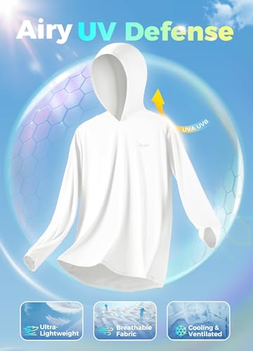 Willit Women's UPF 50+ Sun Protection Hoodie SPF Shirt Long Sleeve Hiking Fishing Outdoor Shirt Lightweight Hoodie - color: White, size: 1X