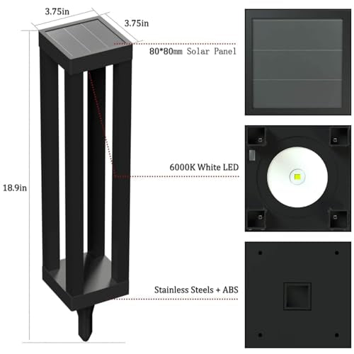 Solar Powered Outdoor Floor Lamp, Stainless Steel Solar Street Lights, Solar Floor Lamp Waterproof Deck Lights for Garden, Yard, Pathway, Porch - size: 19"H - 4Pack
