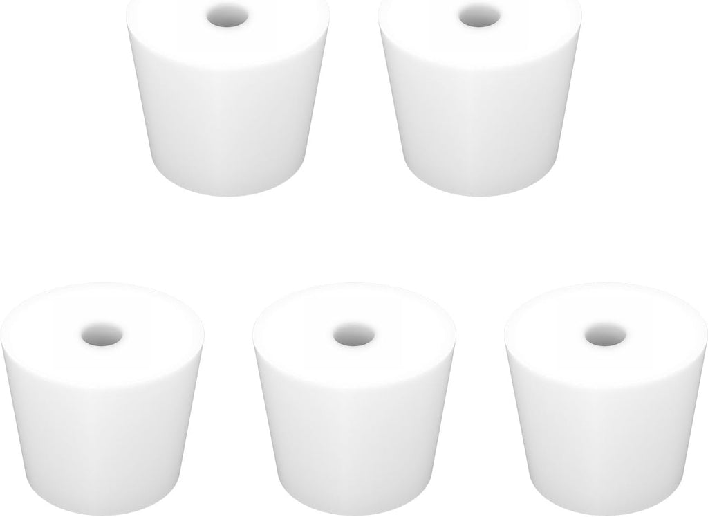 Labasics 5-Pack 7# Single-Hole Silicone Stoppers, White Tapered Lab Seal Stoppers with 0.31" Hole, Durable and Reusable Silicone Plugs for Laboratory Glassware, Airtight Sealing, and Experiments