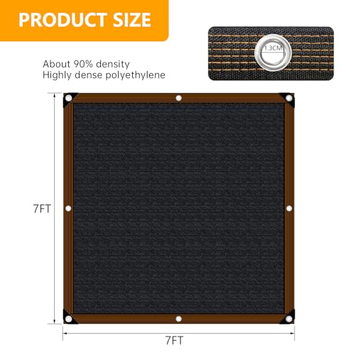Shade-Cloth 85-90% for Garden Plants 7x7 FT, Black Sun-Block Shade Cover Mesh Tarp with Grommets Sun Shade Canopy for Outdoor Pergola Patio Flower Lawn Kennel Chicken Coop - size: 7x7 Ft