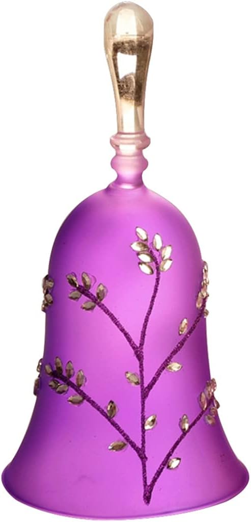 Handbell Set for Church Ornate and Elegant Leaf-Shaped Trim Handheld Bell, Home Kitchen Dinner Call Dinner Bell, Crisp Glass Collision Sound (Color : Purple, Size : 5.9 * 3 inches)