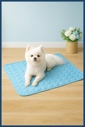 Blue Cooling Mat & Sleeping Pad | Water Absorption | Safe Materials | Easy Carry & Clean | Ideal Cooling Pad for Dogs and Cats | Perfect for Camping, Crates, and Pet Beds | 23.6"L x 19.7"W x 0.8"Th - size: Medium