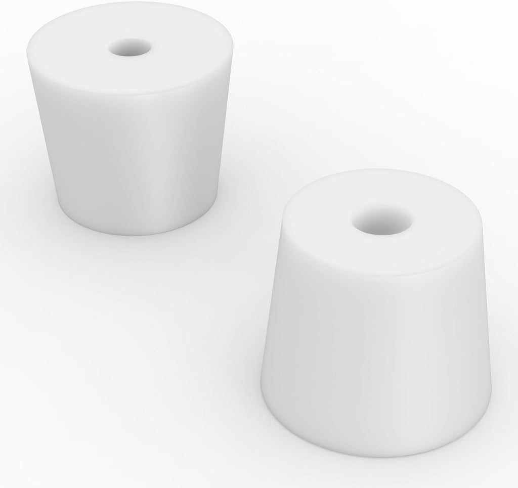 Labasics 5-Pack 7# Single-Hole Silicone Stoppers, White Tapered Lab Seal Stoppers with 0.31" Hole, Durable and Reusable Silicone Plugs for Laboratory Glassware, Airtight Sealing, and Experiments