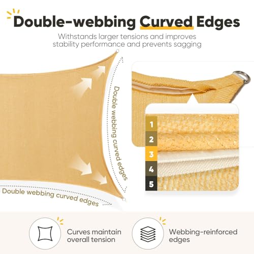 Quictent 20x16ft Rectangular Sun Shade Sail 185G HDPE Canopy 98% UV Block Outdoor Patio Garden Commercial Deck with Hardware Kit (Sand) - color: Sand, size: 20 x 16 ft, style: Rectangle