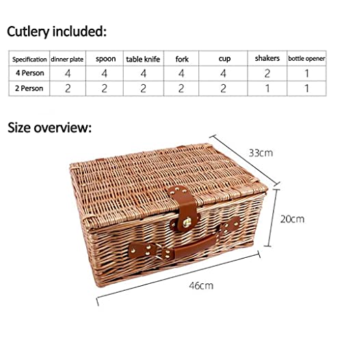 Stainless Steel Tableware Cutlery Set, Picnic Basket Natural Wicker Picnic Hamper Picnic Hamper Cutlery Set Insulated Wicker Flatware Set (Red White Grid 4 Person) - color: Red White Grid, size: 4 Person