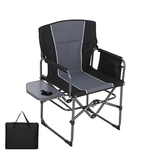 Oversized Camping Directors Chair, Portable Folding Lawn Chairs for Adults Heavy Duty with Side Table, Outdoor Foldable Camp Chair with Pocket for Beach, Fishing, Picnic, Outdoor Foldable Camp Chair