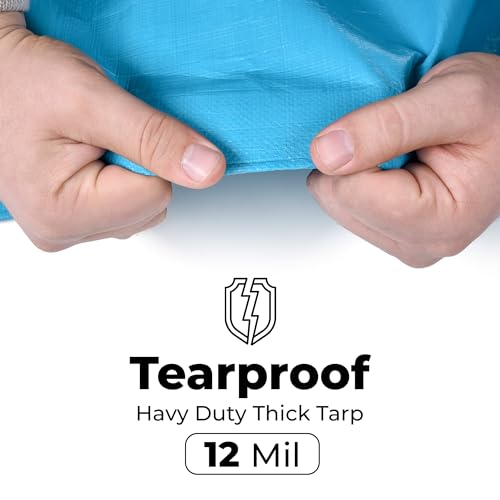 Tarps Heavy Duty Waterproof 16x20-12 mil Thick Camping Tent - Blue Tarp 16x20 UV Resistant, Rip & Tear Proof with Metal Grommets – Multipurpose Use for Camping, Tent, Boat, RV, Car, & Pool Cover - size: 16'x20'