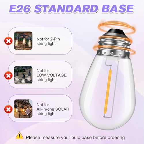 GvvooHome 64 Pack Shatterproof S14 LED Replacement Bulbs for Outdoor String Lights, 1W Equivalent to 11W Incandescent Bulb, Warm White 2200K, Dimmable, E26 Base - size: 64 Count