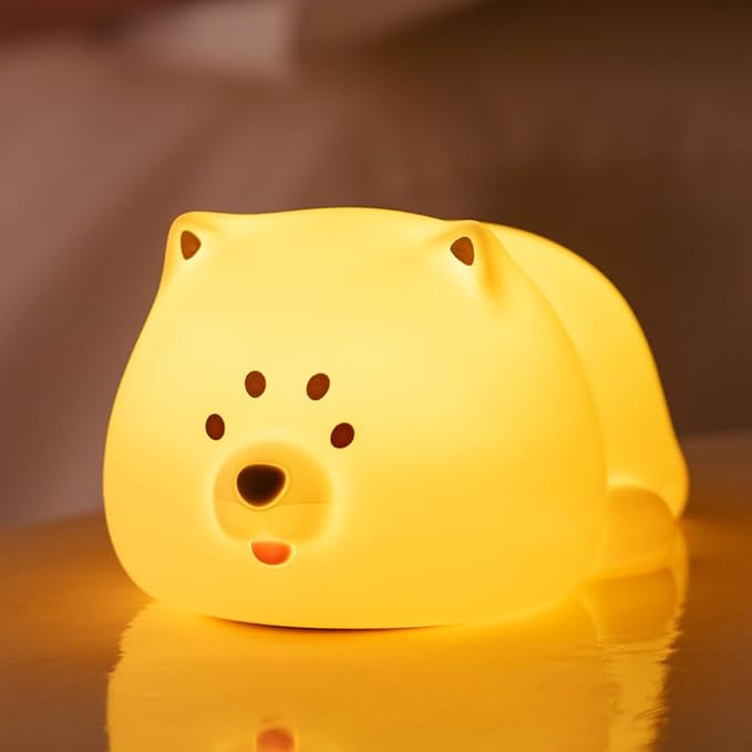 Cute Puppy Night Light for Baby Kids - Rechargeable Touch Control Night Light with 3 Brightness, Warm Light, Timer & Soft Silicone - Nursery Bedroom
