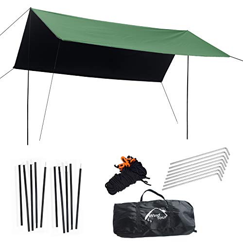 Wind Tour Portable Multifunctional Outdoor Camping Traveling Awning Backpacking Tarp Sunshade Lightweight UV Protection and PU 3000mm Waterproof Rain Fly Tarp Shelter (177×236 inches) - size: 177×236 inches