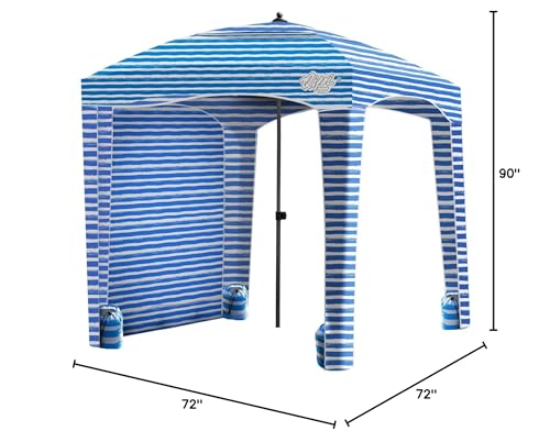 Qipi Beach Cabanas for Sand, Beach Canopy with Sandbags & Side Wall for Family, Easy Set Up Sun Shelter, UPF 50+ UV Protection with Roof Vent - color: 6' x 6' Blue Stripes with Changing Room