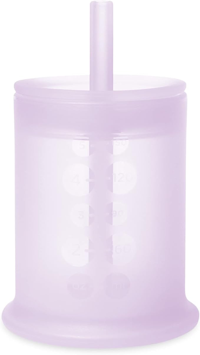 Olababy Silicone Training Cup with Straw Lid | Babies Water Drinking Cup | 6+ Mo Infant To 12-18 Months Toddler | Sippy Cup For Kids & Smoothie Cup | Baby Led Weaning (Lilac, 5 oz)