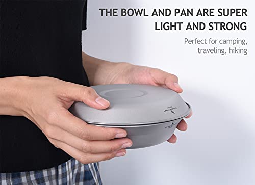 iBasingo Titanium Camping Plates and Bowls Set with Mesh Bag - 174mm Ultralight Backpacking Dinnerware for Hiking, Survival Kit & Outdoor Cooking (61g Plate + 67g Bowl) Ti1113T - color: Plate and Bowl Set-Ti1113T