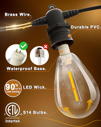 30FT LED Outdoor String Lights with 10+1 Edison Shatterproof IP65 Waterproof Bulbs, 2700K Dimmable Commercial Grade Patio Lights, Heavy Duty Outside Hanging Lights for Garden Porch Decor - size: 30 Ft