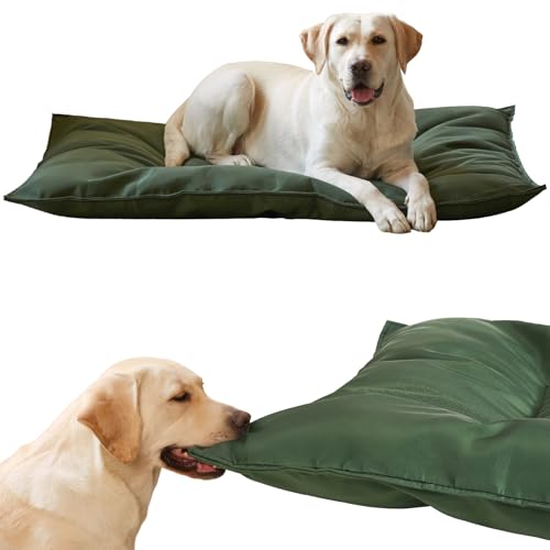 Chew Proof Indestructible Dog Bed for Aggressive Chewers, Durable & Waterproof Crate Pad, Machine Washable Tough Kennel Bed for Large Dogs, Indoor Outdoor Pet Bed, X-Large (28"x47", Green) - size: X-Large (28"x47")
