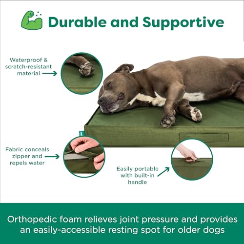 FurHaven Gridded Ripstop All-Weather Deluxe Orthopedic Mattress Pet Bed, Olivine, Medium - color: Olivine, size: Medium