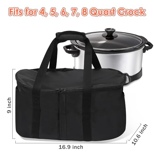 Portable Slow Cooker Travel Bag, Insulated Carrier Case for Most 4, 5, 6, 7, 8 Quart Crock, Internal Mesh Net Holds Pot in Place, Slow Cooker Carrier