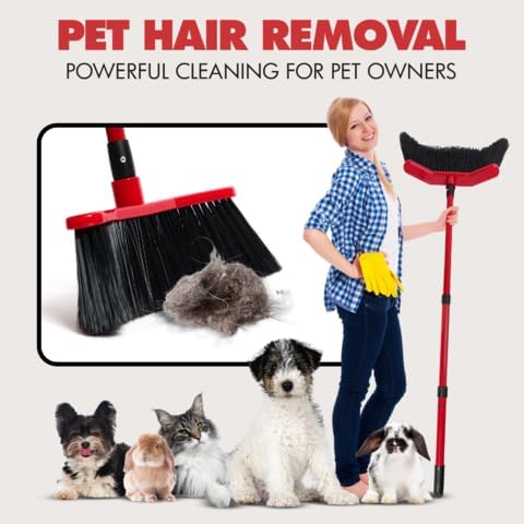Da Vinci Curved Angle Broom (2) - Sturdy Wide Broom for Indoor/Outdoor Sweeping, Heavy Duty Steel Telescopic Handle, Durable PVC Bristles, Ideal for Pet Hair, Dust, Kitchen & Rough Surfaces