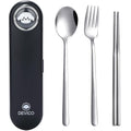 DEVICO Travel Utensils with Case Cute, Reusable Silverware for Lunch, Portable Cutlery Set, 18/8 Stainless Steel Fork Spoon Chopsticks in Cartoon Case, Dishwasher Safe (Black) - color: Black