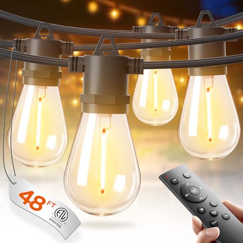 addlon 48FT(2FT Space) LED Outdoor String Lights with 24 Edison Shatterproof Bulbs, Heavy-Duty and Weatherproof Strand, Commercial Grade Patio Lights, Decorative for Garden or Patio, Black - size: 48FT(24 Sockets)