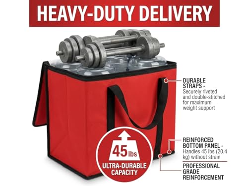 JoEzzy Insulated Bags – Large Thermal Food Delivery Bag & Reusable Shopping Tote – Heavy Duty Cooler Bag for Catering, Picnics, Beach, & Office Lunch – Collapsible, Stands Upright, Red - color: 4-Pack (Bag)