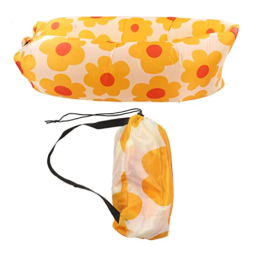 Inflatable Sofa, Portable Inflatable Lounger Couch with Tear 190T Polyester Fabric, No Pump Needed Wind Fill Design, Includes Storage Bag for Camping Garden (Flower) - color: Flower