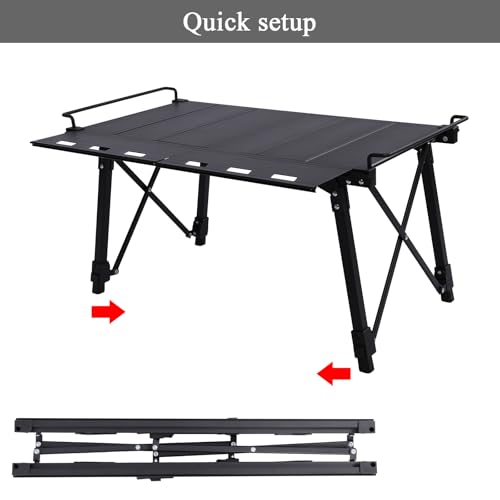 Aircity Folding Camping Table, Portable Folding Aluminum Table with Adjustable Height for BBQ, Camping, Picnic, Beach, Travel, and Outdoor Cooking